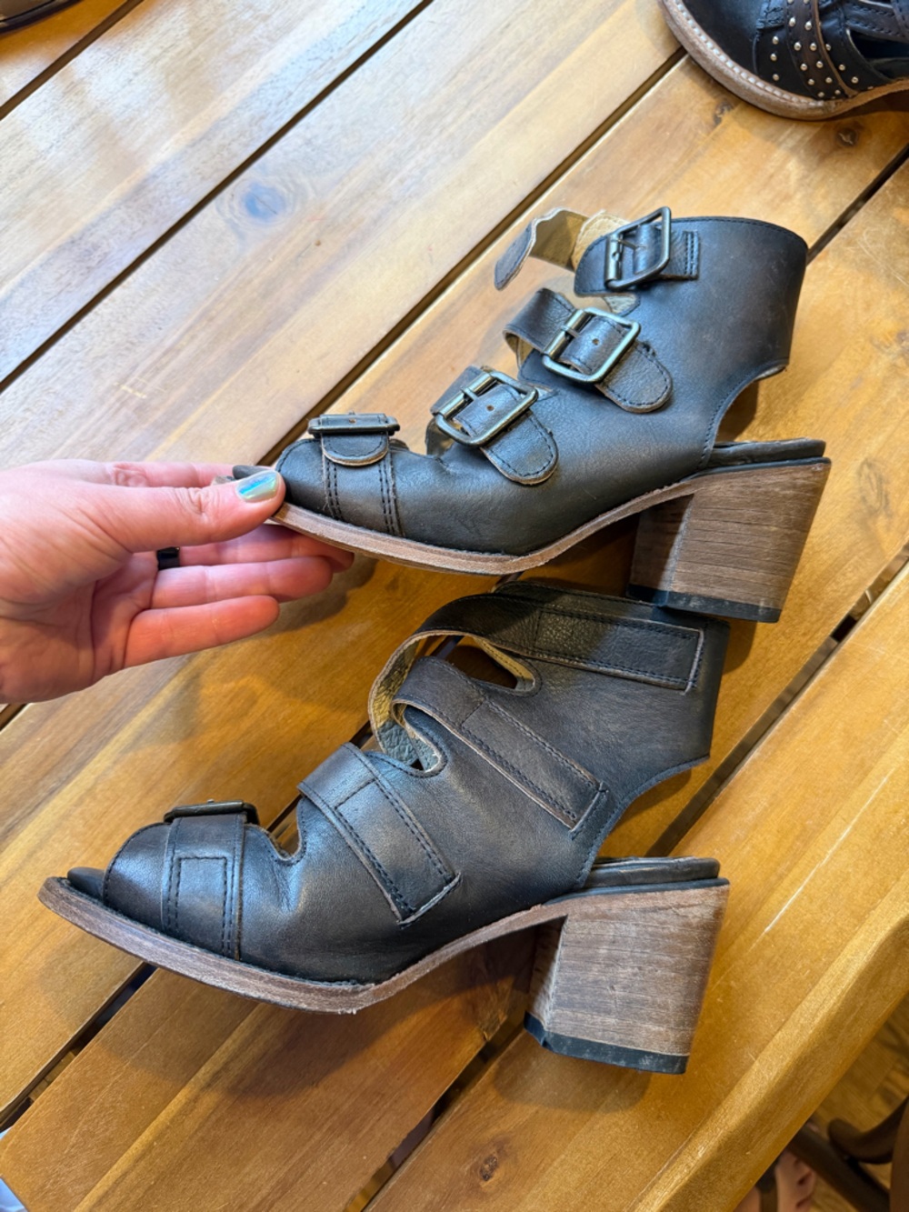 Freebird by Steven Black Buckle Cutout Heeled Sandals